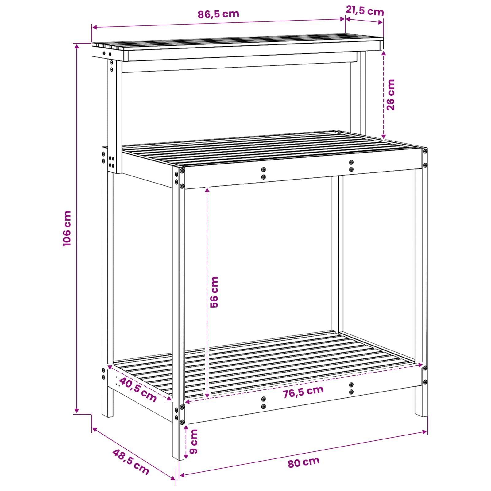 Outdoor Potting Bench size guide
