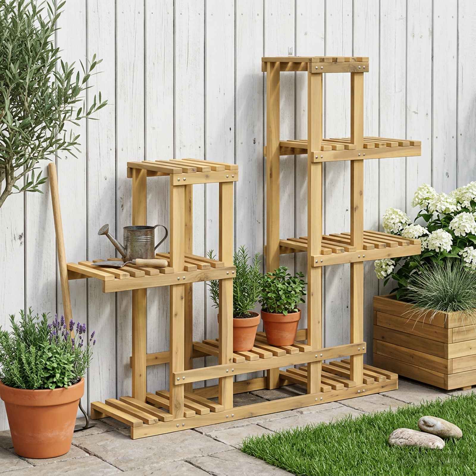 vidaXL Suport pentru plante Alb 118 x 25 x 96,5 cm