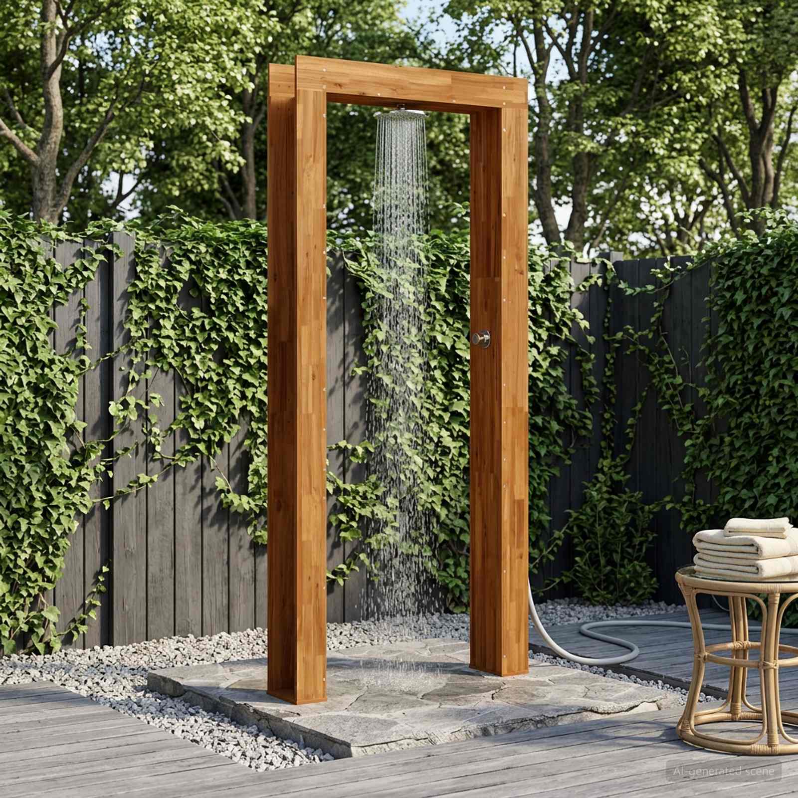 vidaXL Gartendusche 226 cm Massives Akazienholz und Edelstahl Natur