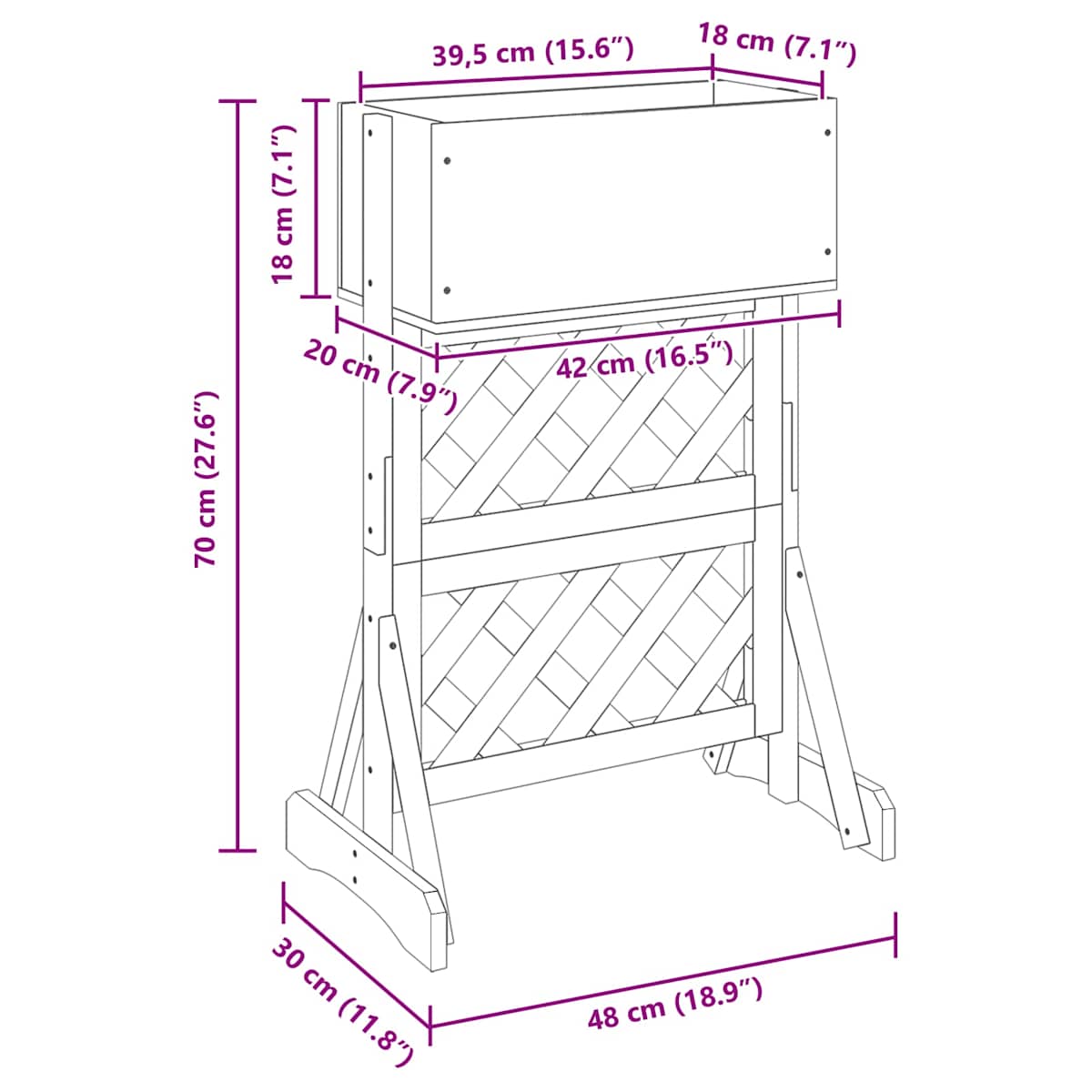 Vertikal have trellis 48 x 30 x 70,5 cm Massivt Fyrretræ - Billede 10