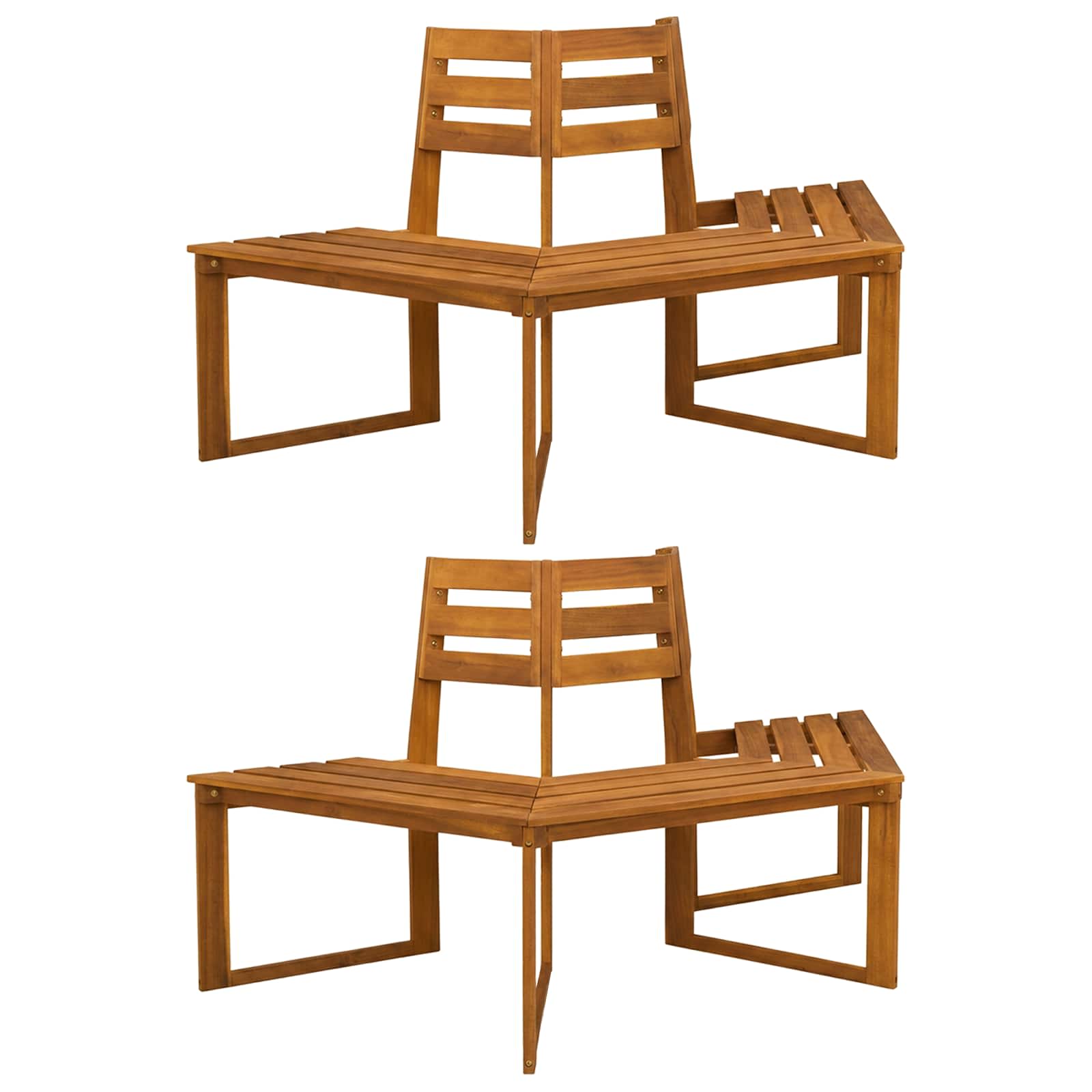 Boombank 2 st 160 x 140 x 86 cm Massief Acaciahout Naturel image 2