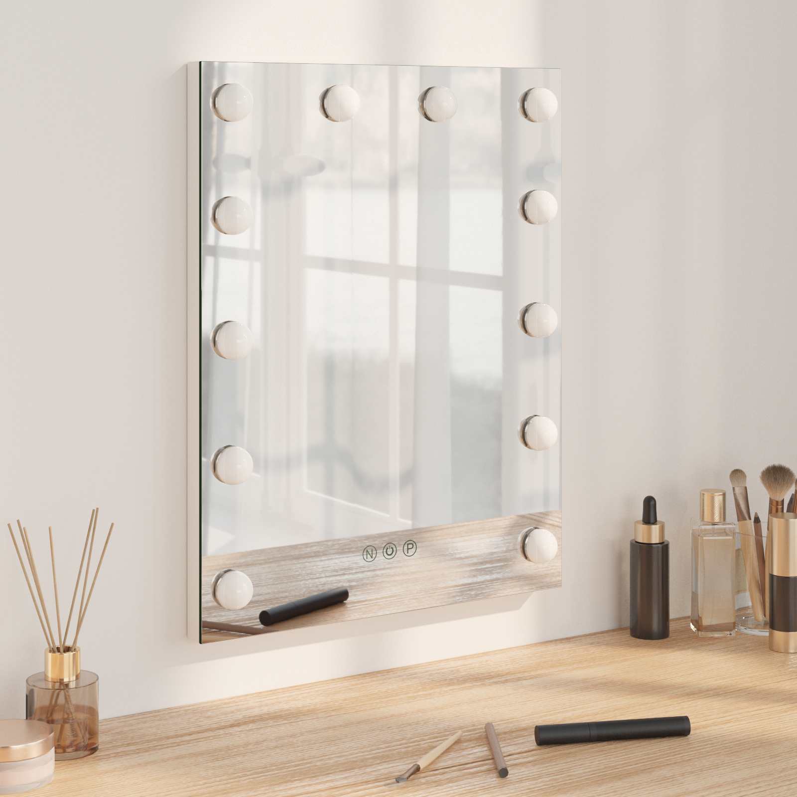 vidaXL Oglindă LED pentru Vanity Alb 44 x 10 x 53 cm Sticlă și Oțel