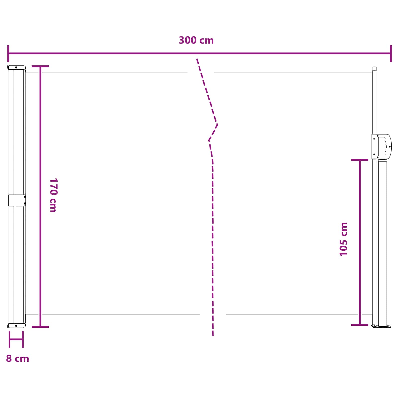 Uittrekbaar Zijscherm Zwart 300 x 170 cm Polyester image 8