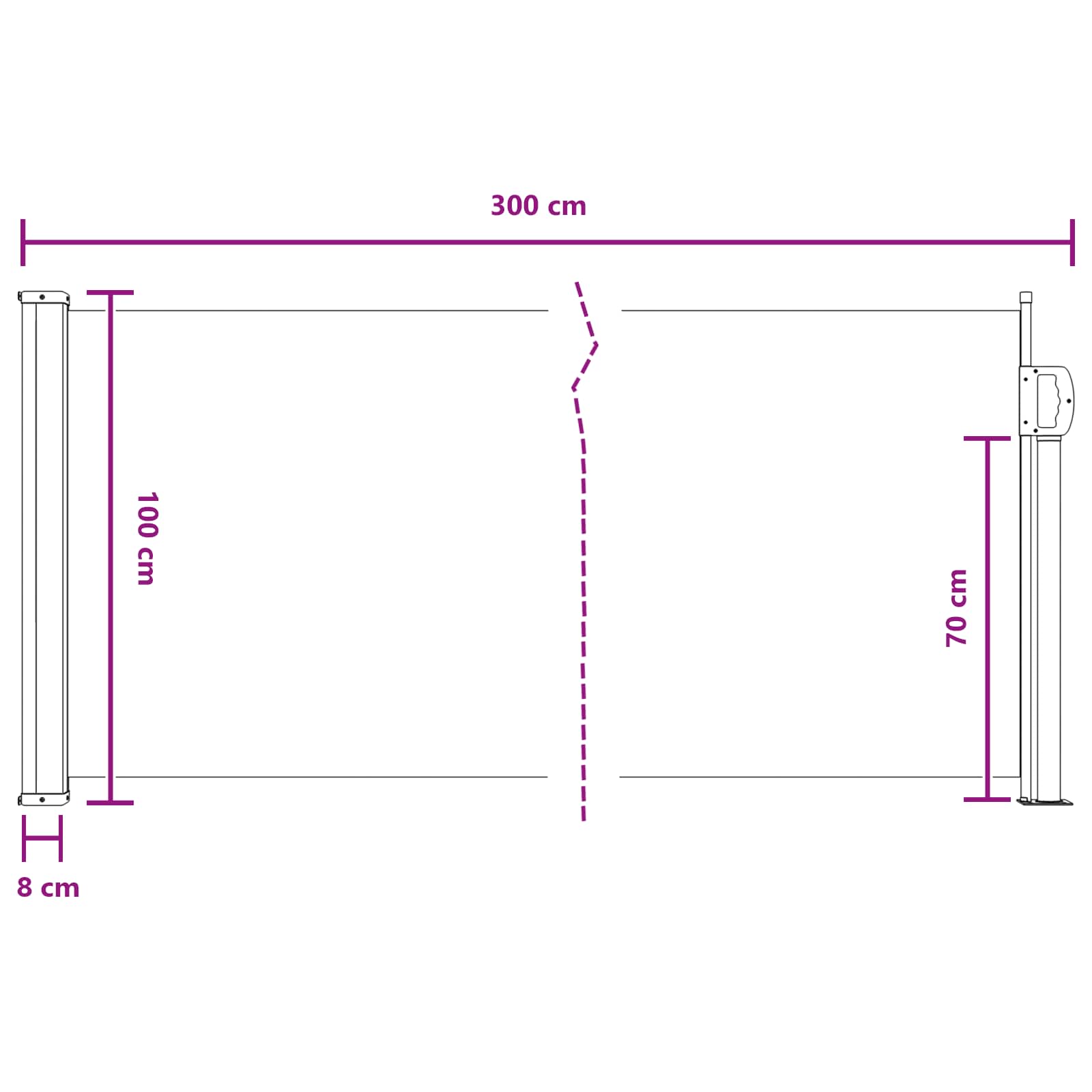 Uittrekbaar Zijscherm Antracietkleurig 300 x 100 cm Polyester image 7