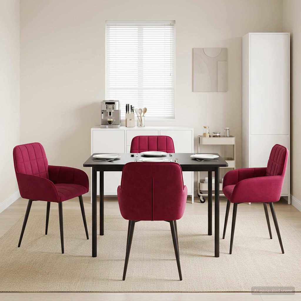 vidaXL Matstolar 4 st Sammet Vinröd 56.5 x 50 x 85 cm