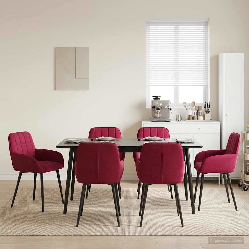 vidaXL Matstolar 6 st Sammet Vinr&ouml;d 56.5 x 50 x 85 cm