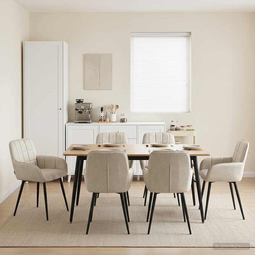 vidaXL Matstolar 6 st Sammet Gräddvit 56.5 x 50 x 85 cm