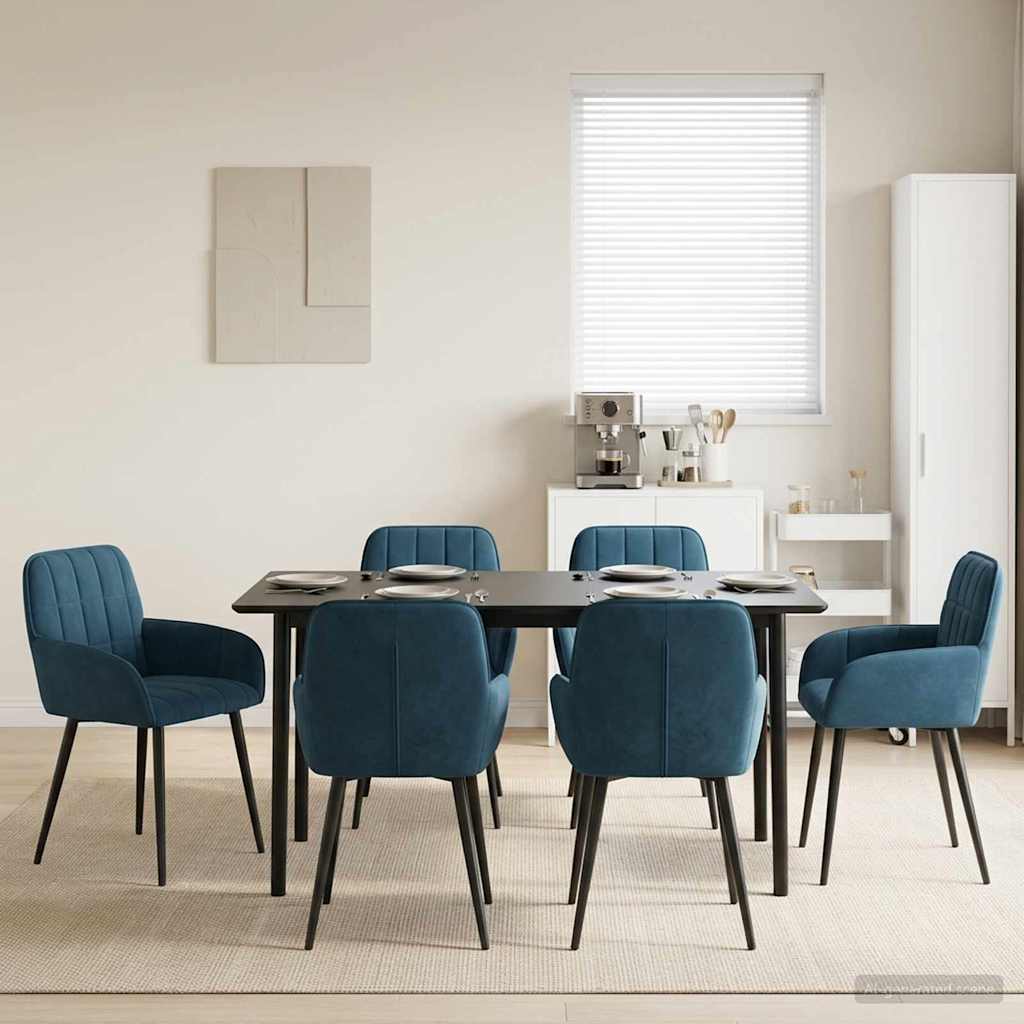 vidaXL Matstolar 6 st Sammet Bl&aring; 56.5 x 50 x 85 cm