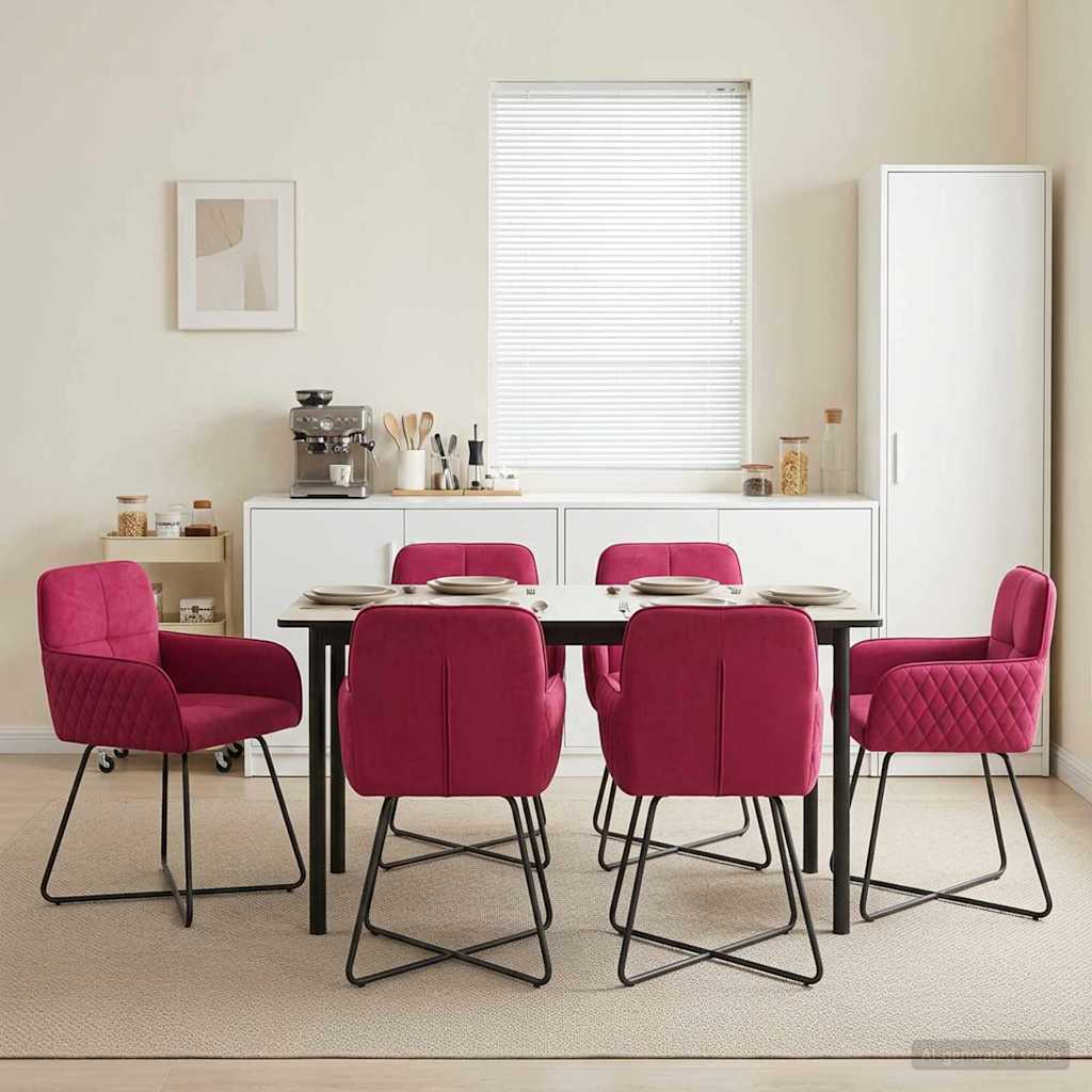 vidaXL Matstolar 6 st Sammet Vinröd 59 x 56,5 x 86 cm