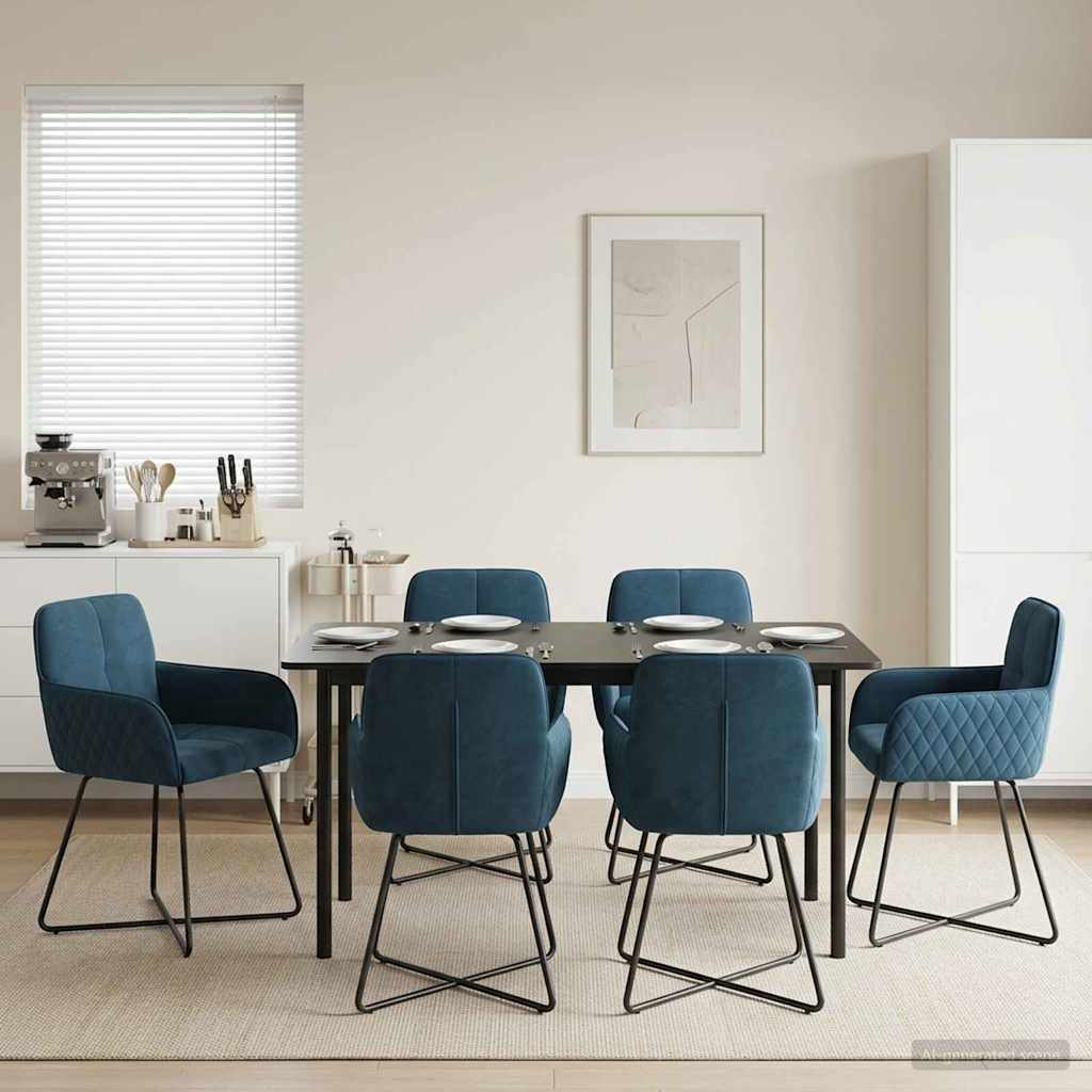 vidaXL Matstolar 6 st Sammet Bl&aring; 59 x 56,5 x 86 cm