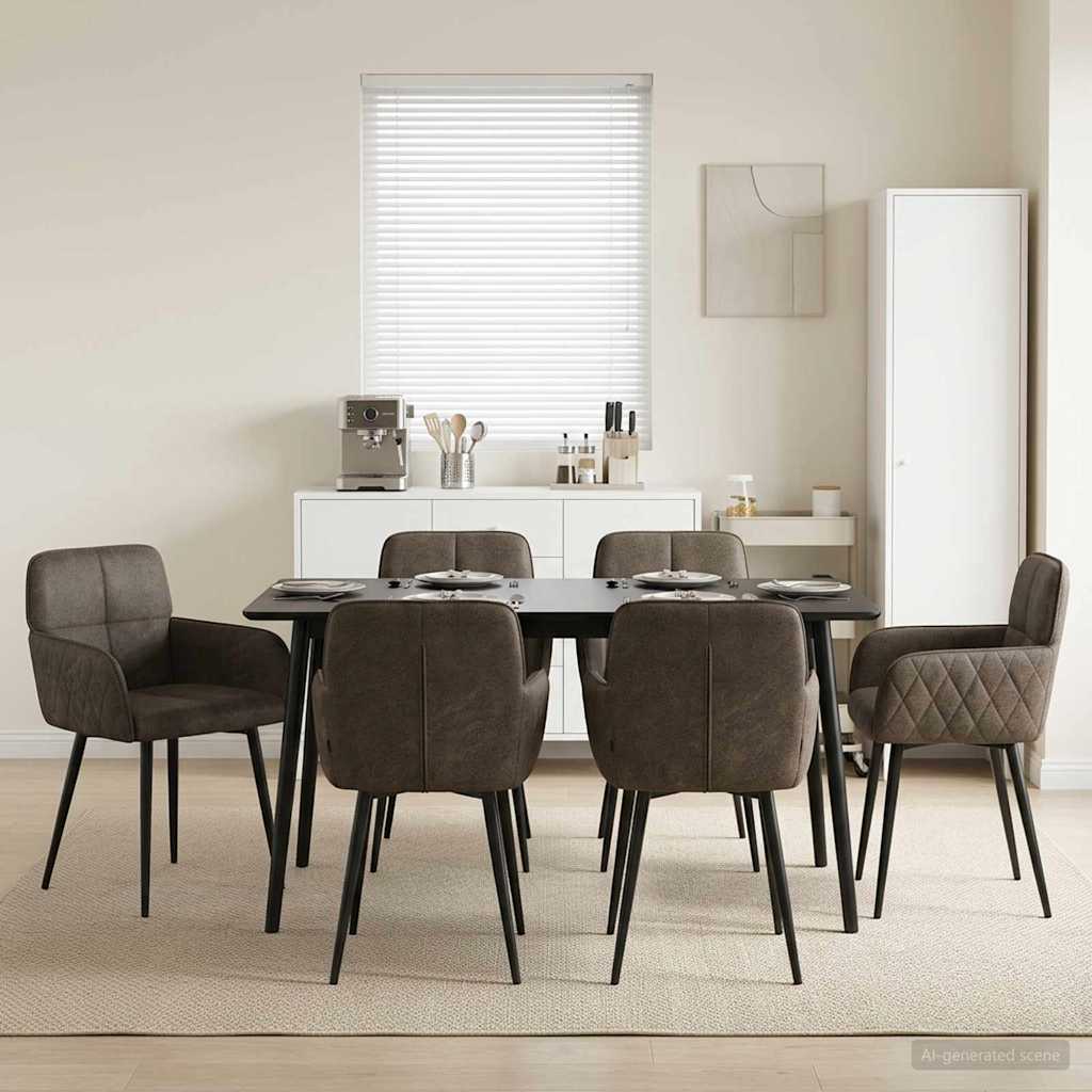 vidaXL Matstolar 6 st Faux Mockal&auml;der M&ouml;rkgr&aring; 59 x 56,5 x 85 cm