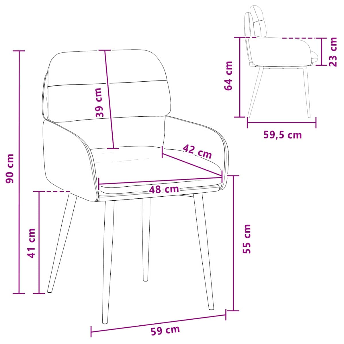 Spisestole Fløjl 59 x 59,5 x 90 cm - Billede 8