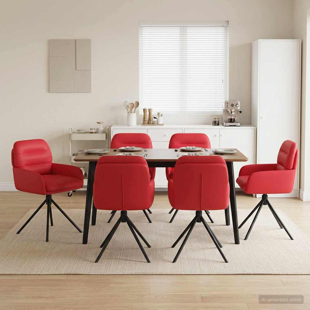 vidaXL Sv&auml;ngande Matstolar 6 pcs Konstl&auml;der R&ouml;d 59 x 59,5 x 90 cm