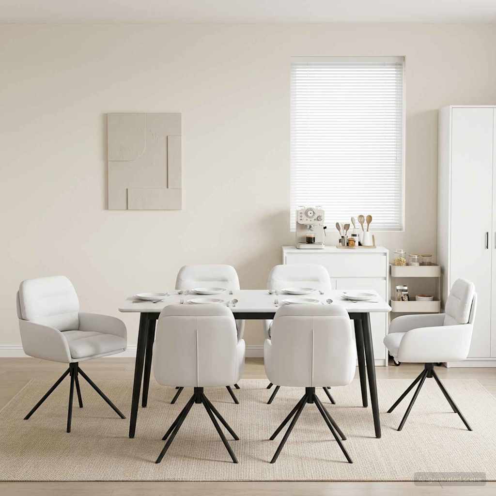 vidaXL Sv&auml;ngande Matstolar 6 st Konstl&auml;der Vit 59 x 59,5 x 90 cm