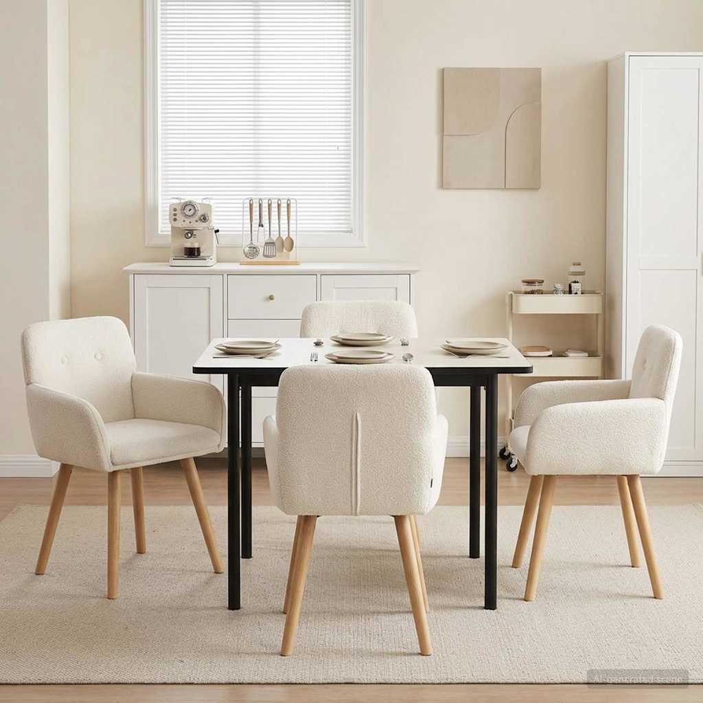 vidaXL Matstolar 4 pcs Bouclé Gräddvit 59 x 57 x 85 cm