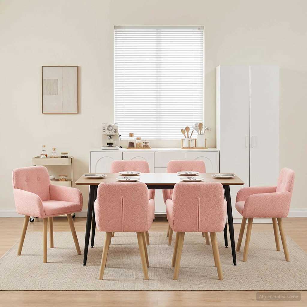 vidaXL Matstolar 6 st Bouclé Rosa 59 x 56,5 x 85 cm