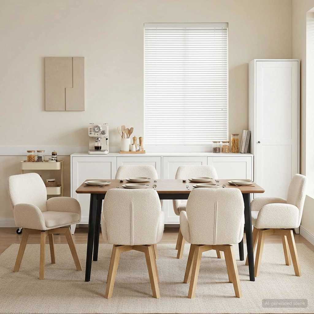 vidaXL Svängande Matstolar 6 st Bouclé Gräddvit 54 x 58 x 87 cm