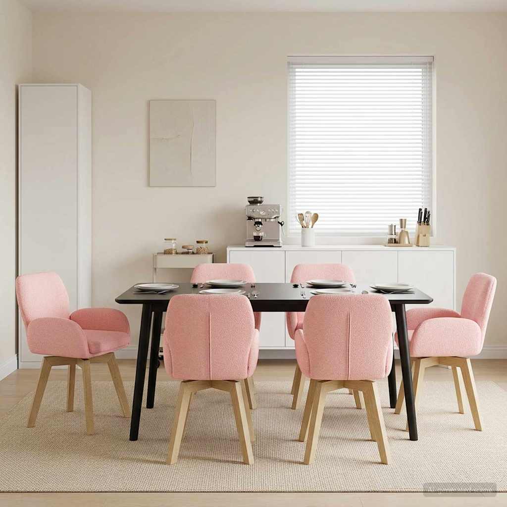 vidaXL Sv&auml;ngande Matstolar 6 st Boucl&eacute; Rosa 54 x 58 x 87 cm