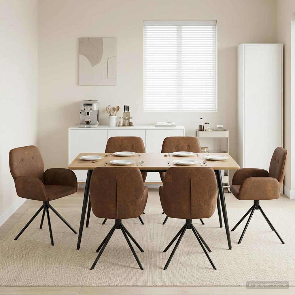 vidaXL Sv&auml;ngande Matstolar 6 st Faux Mockal&auml;der Brun 54 x 55 x 86 cm