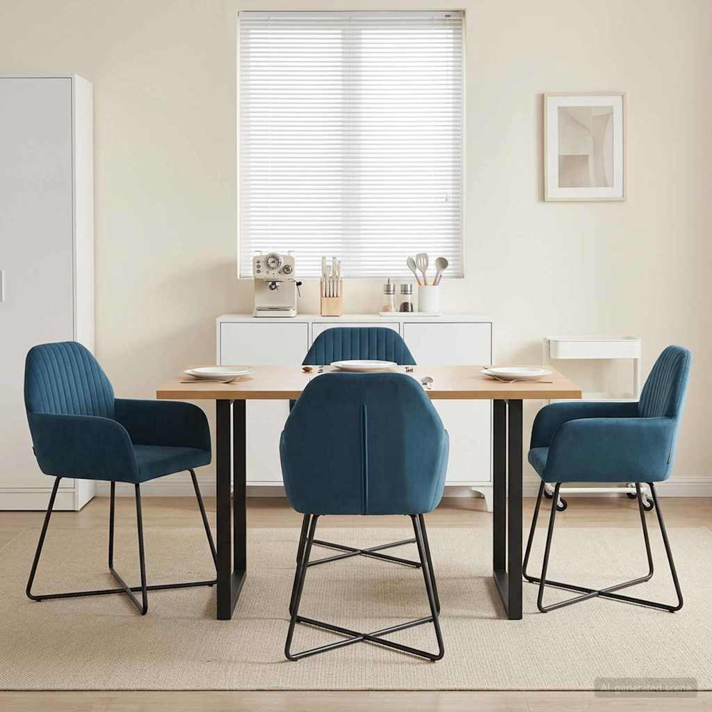 vidaXL Matstolar 4 st Sammet Bl&aring; 55 x 50 x 84 cm