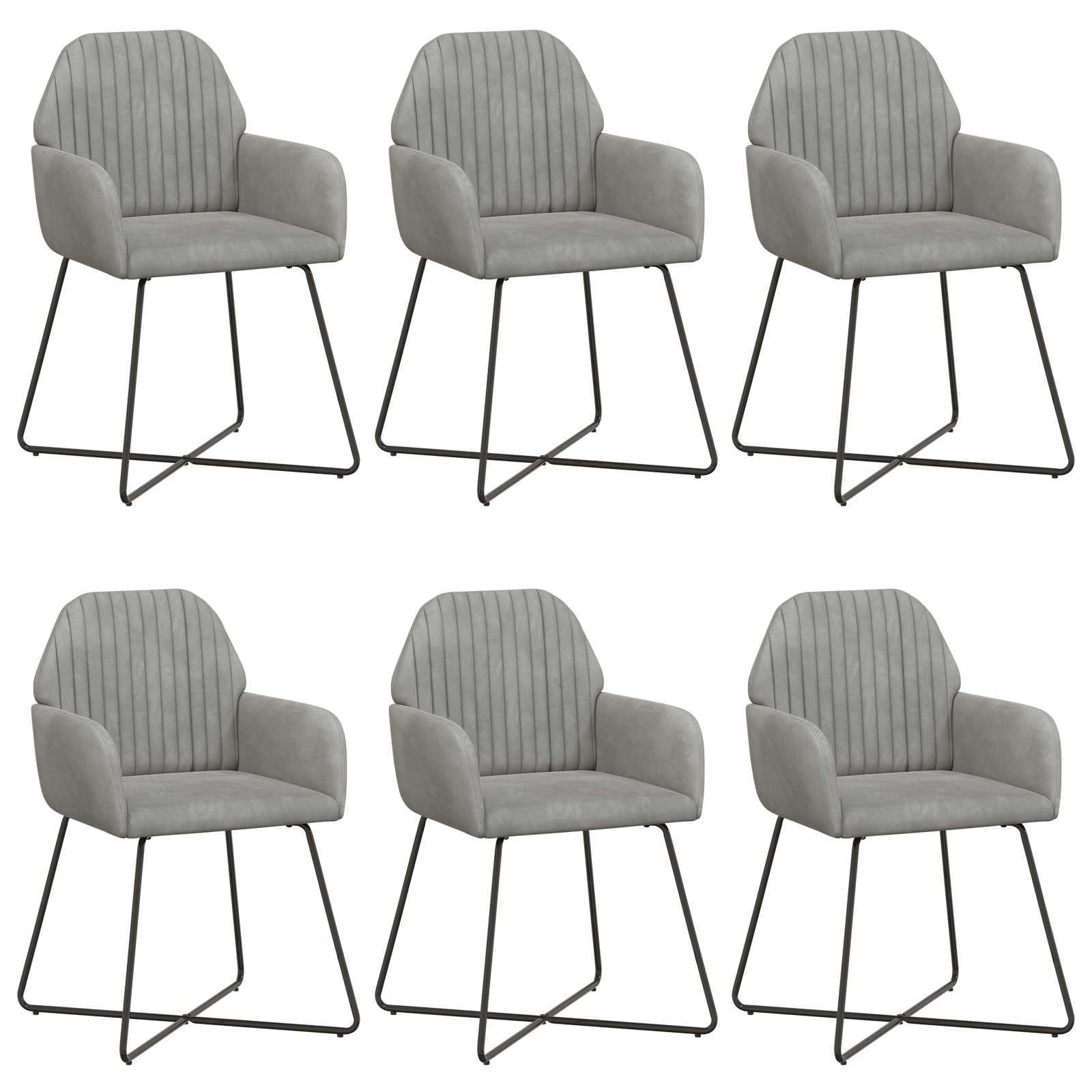 vidaXL Matstolar 6 pcs Sammet (V) Ljusgr&aring; 55 x 50 x 84 cm