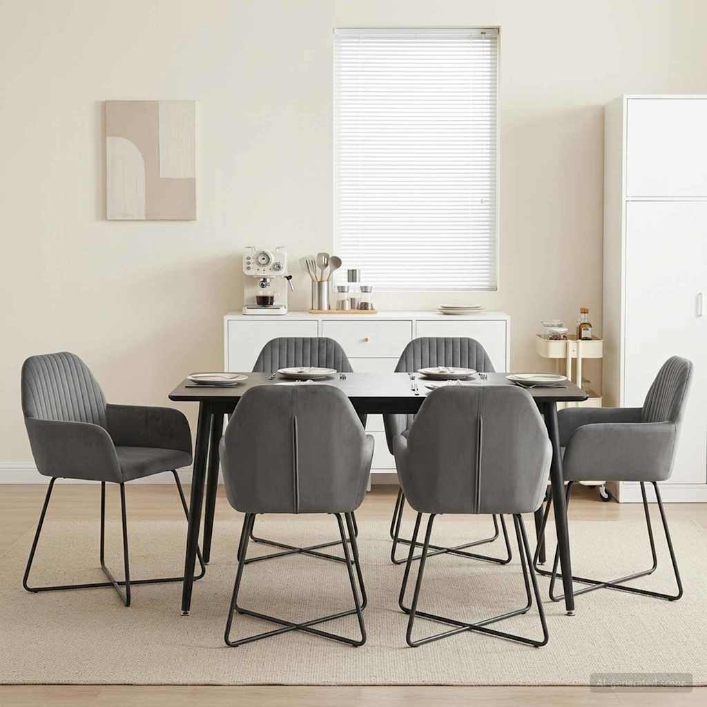 vidaXL Matstolar 6 st Sammet M&ouml;rkgr&aring; 55 x 50 x 84 cm