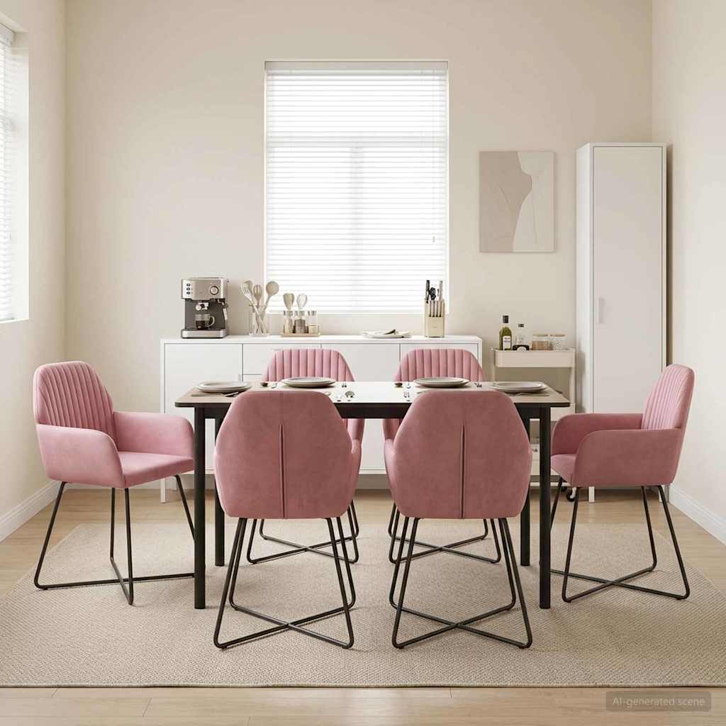 vidaXL Matstolar 6 st Sammet Rosa 55 x 50 x 84 cm