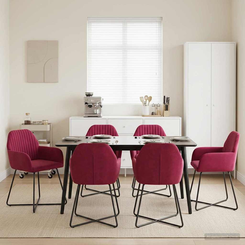 vidaXL Matstolar 6 st Sammet Vinr&ouml;d 55 x 50 x 84 cm