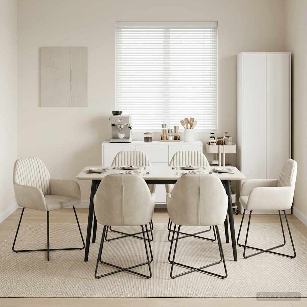 vidaXL Matstolar 6 st Sammet Gr&auml;ddvit 55 x 50 x 84 cm