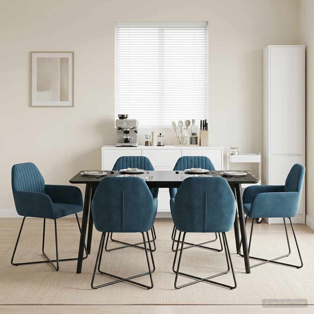 vidaXL Scaune de dining 6 pcs Catifea albastru 55 x 50 x 84 cm