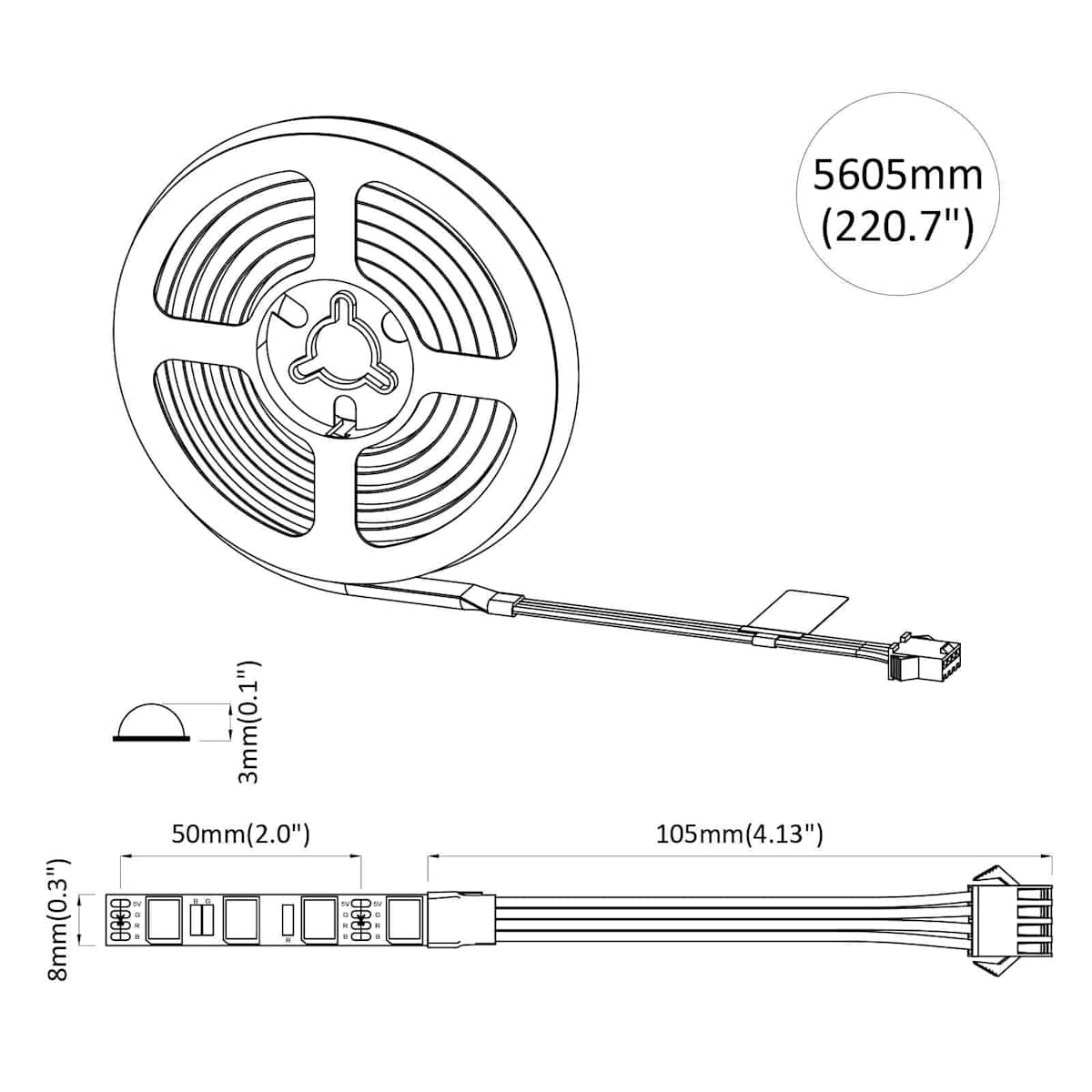 LED Strip Sort og Gennemsigtig Kobber og plastik - Billede 10