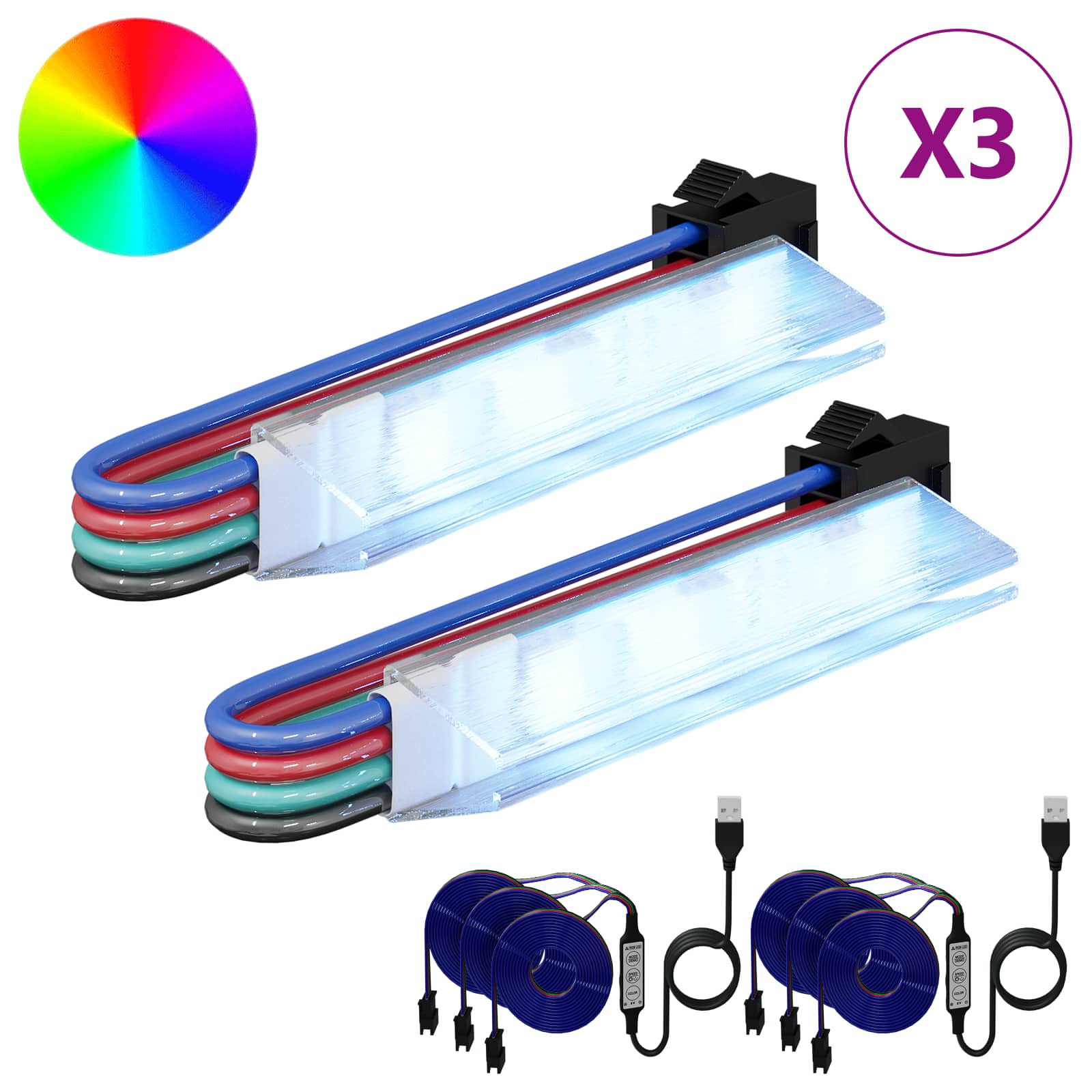 vidaXL LED-strip 4 pcs Zwart en Multikleur 150 cm Koper en kunststof