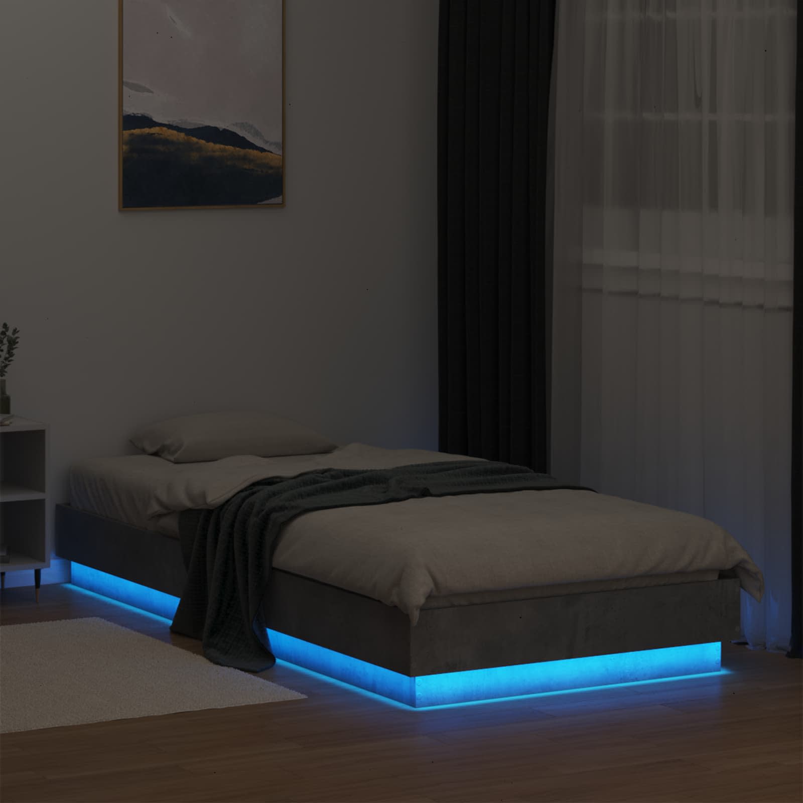 Posteljni okvir z LED Betonsko siva 80 x 200 cm Inženirski les - slika 3