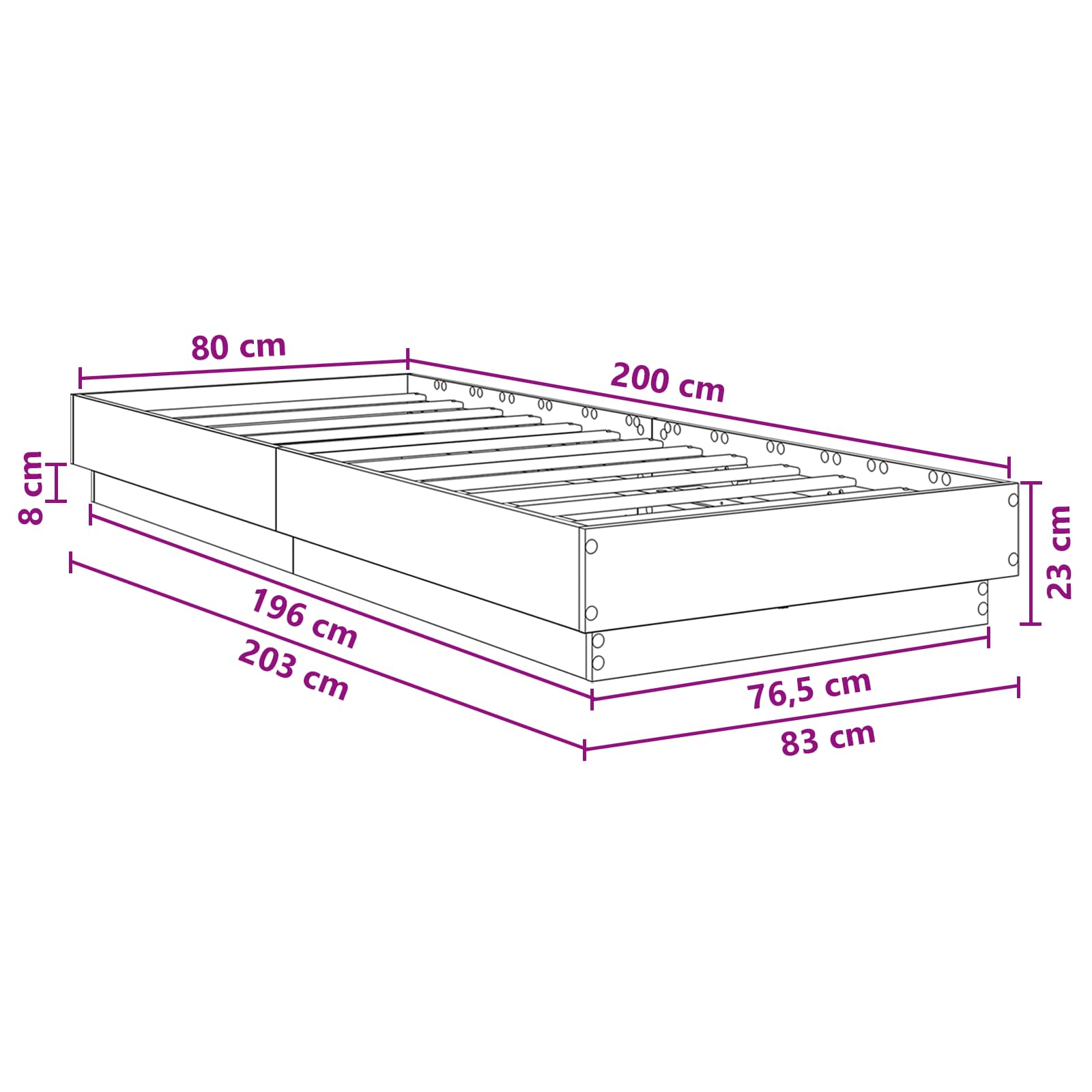Posteljni okvir z LED Betonsko siva 80 x 200 cm Inženirski les - slika 10