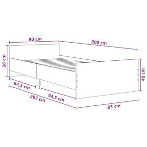 Rám postele s čelem Betonově šedá 80 x 200 cm Kompozitní dřevo - obrázek 8