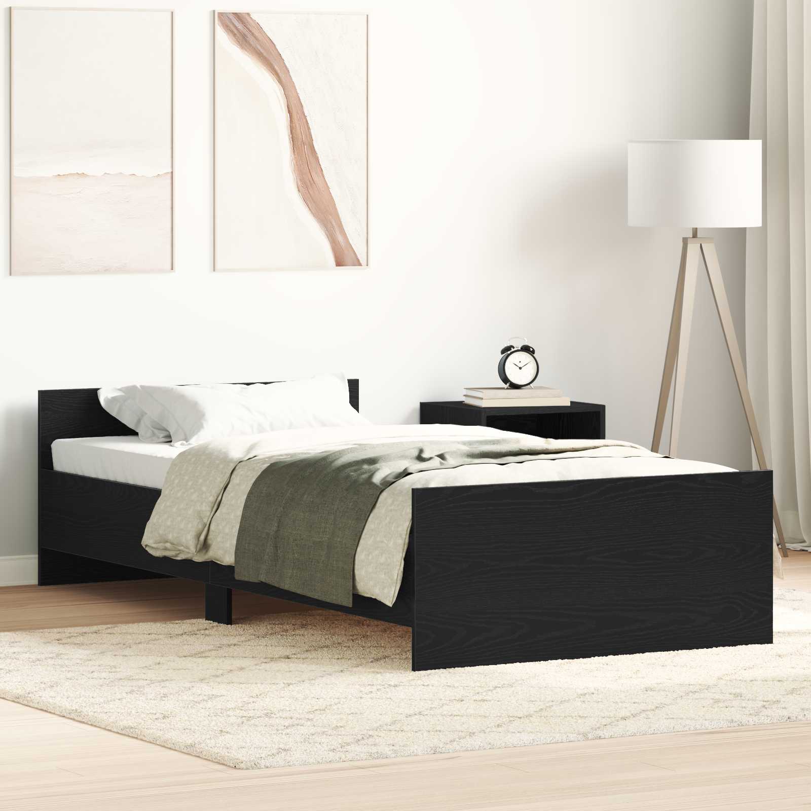 vidaXL Cadru de Pat cu Tăblie Stejar Negru 80 x 200 cm Lemn prelucrat