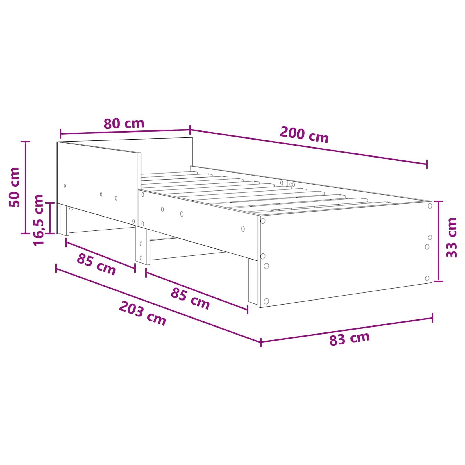 Okvir postelje z naslonjalom Betonsko siva 80 x 200 cm - slika 8