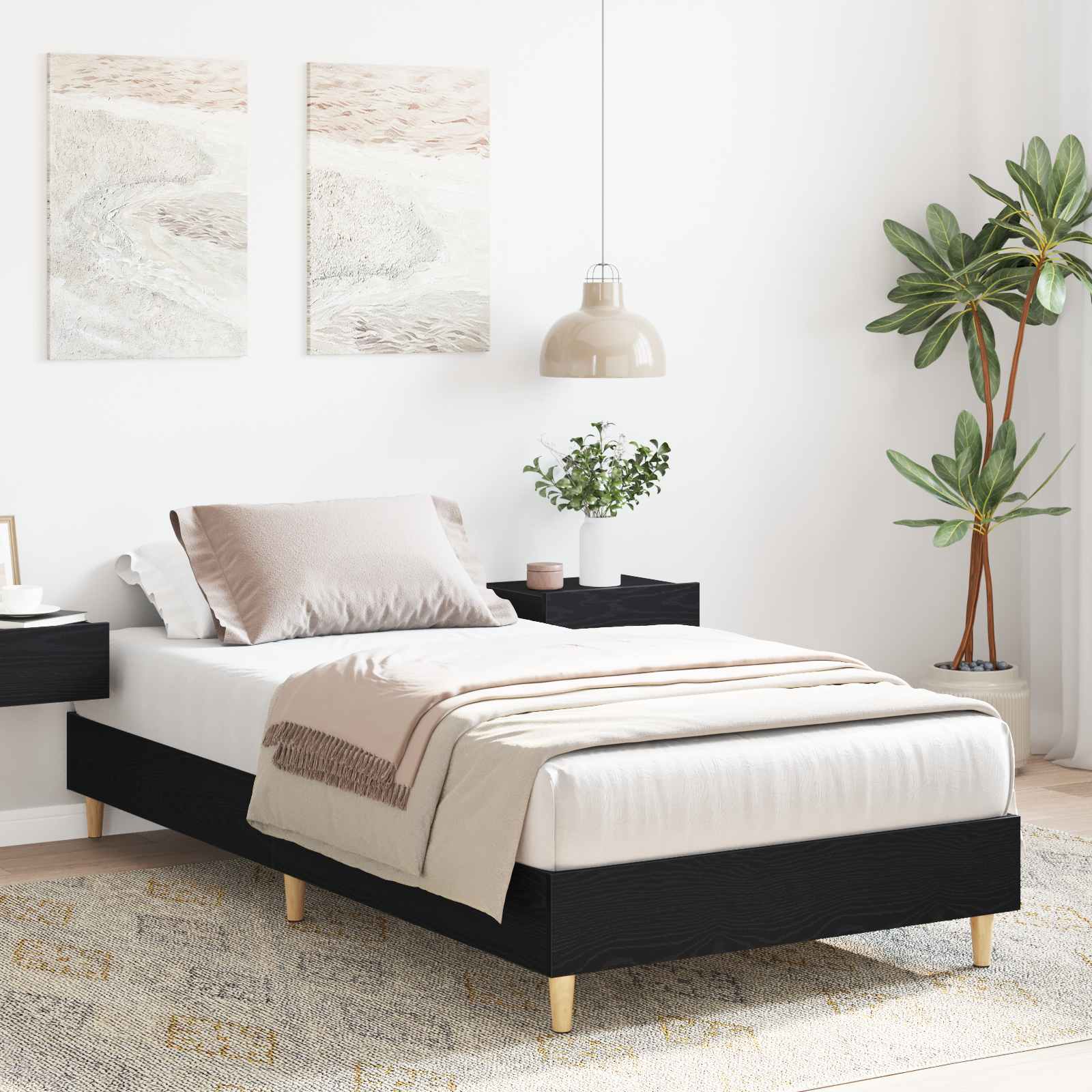 vidaXL Cadru de pat Stejar Negru 80 x 200 cm Lemn prelucrat