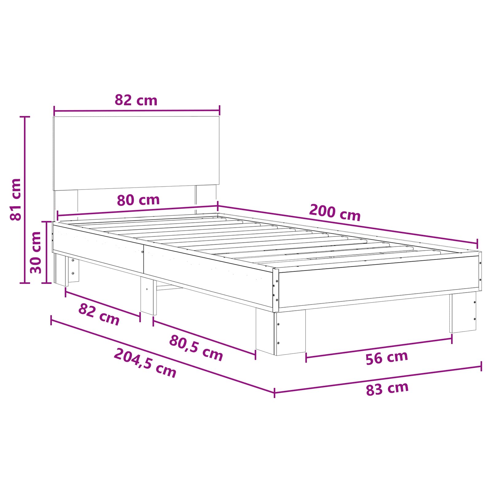 Okvir postelje z naslonjalom Sonoma hrast 80 x 200 cm - slika 8