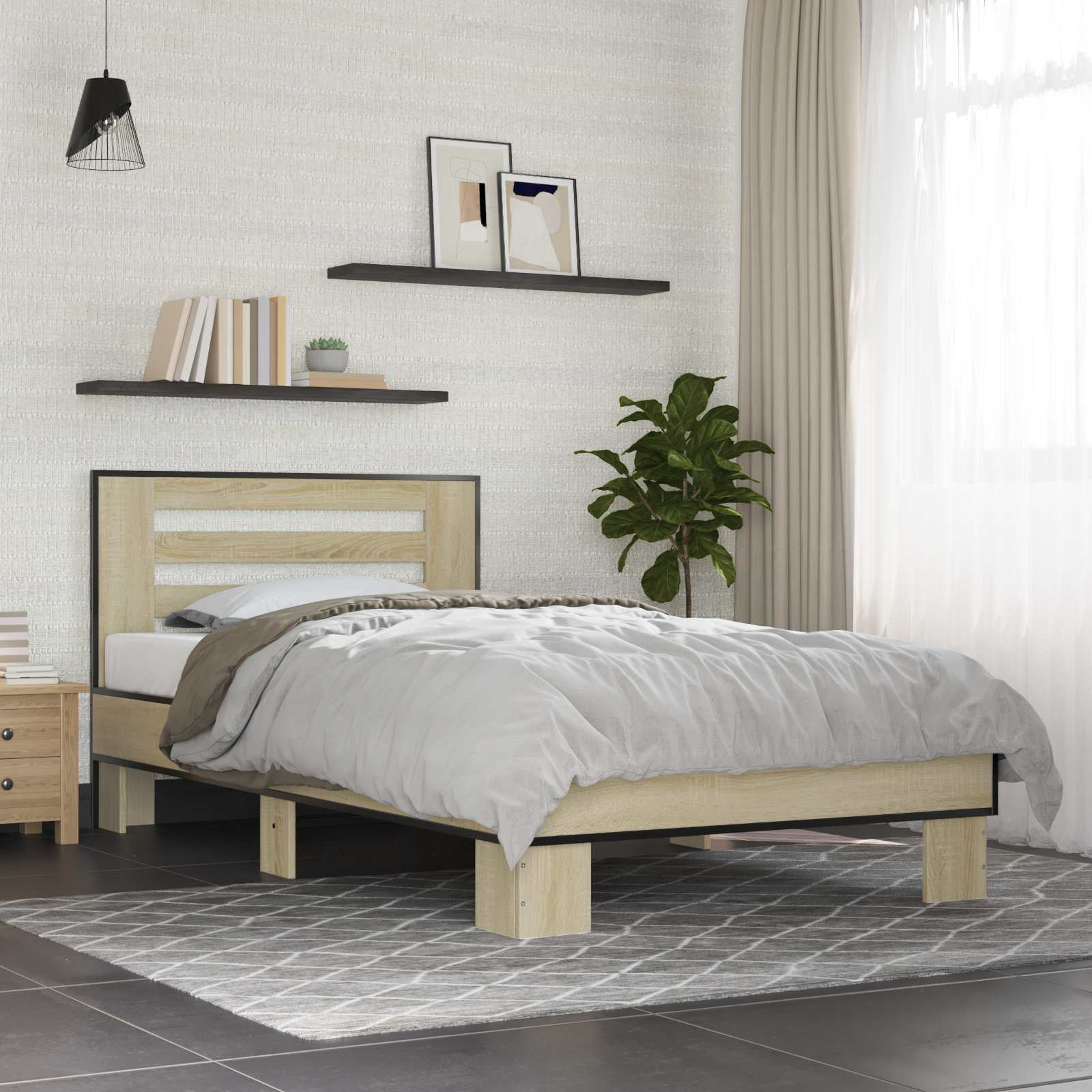 vidaXL Cadru de Pat cu Tăblie Stejar Sonoma 80 x 200 cm Lemn prelucrat