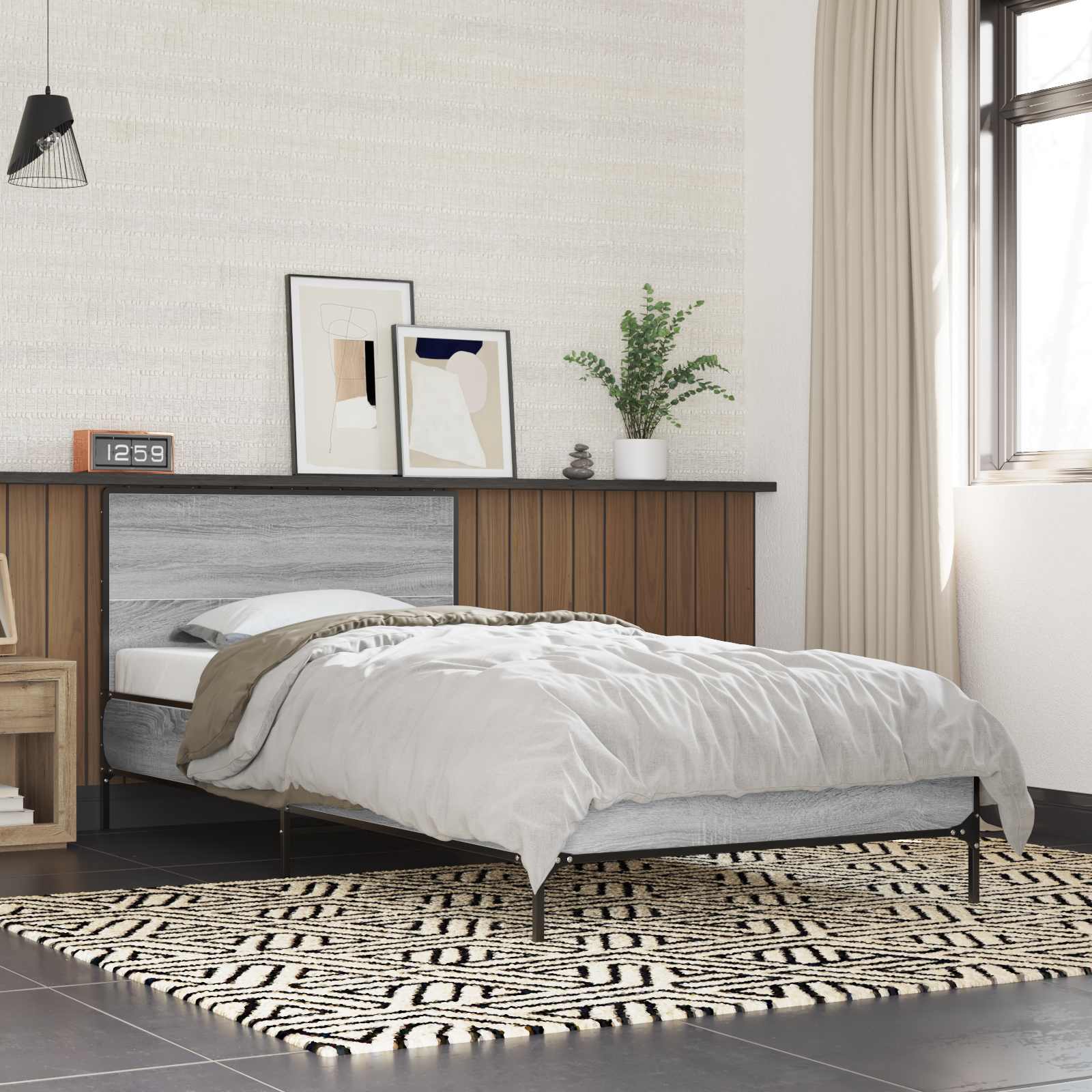 vidaXL Cadru de Pat cu Tăblie Sonoma gri 80 x 200 cm Lemn prelucrat
