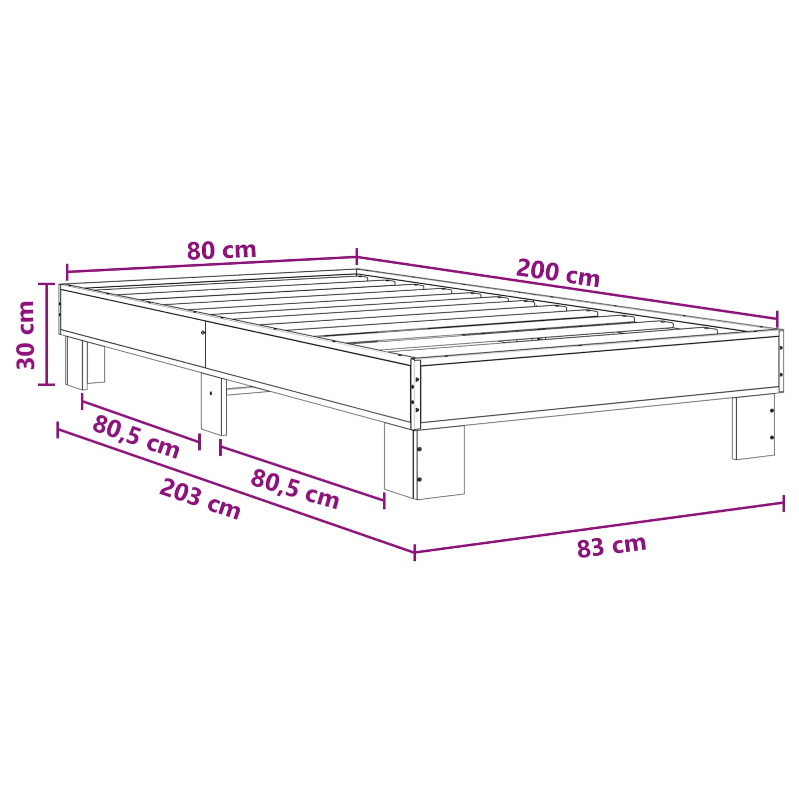 Konstrukcija postelje Črni hrast 80 x 200 cm Inženirski les - slika 6