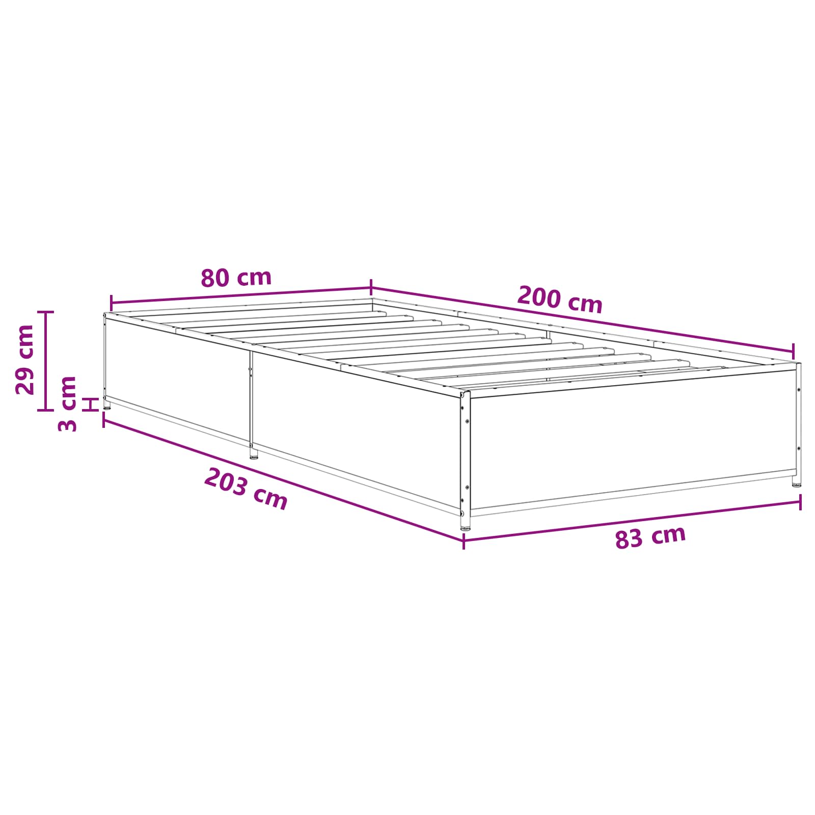 Konstrukcija postelje Sonoma hrast 80 x 200 cm Inženirski les - slika 7