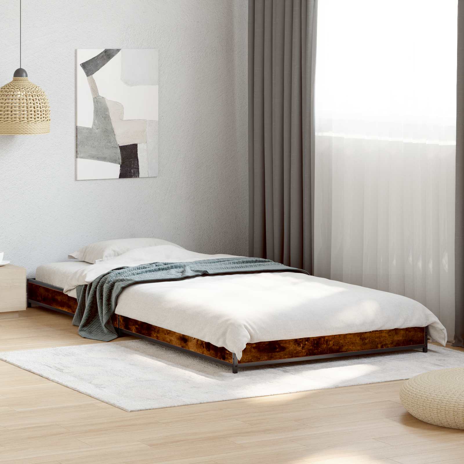 vidaXL Cadru de pat Stejar fumuriu 80 x 200 cm Lemn prelucrat