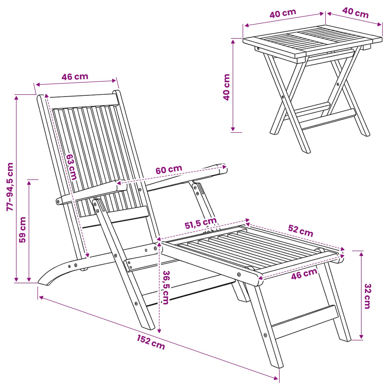 Folding Deck Chair size guide