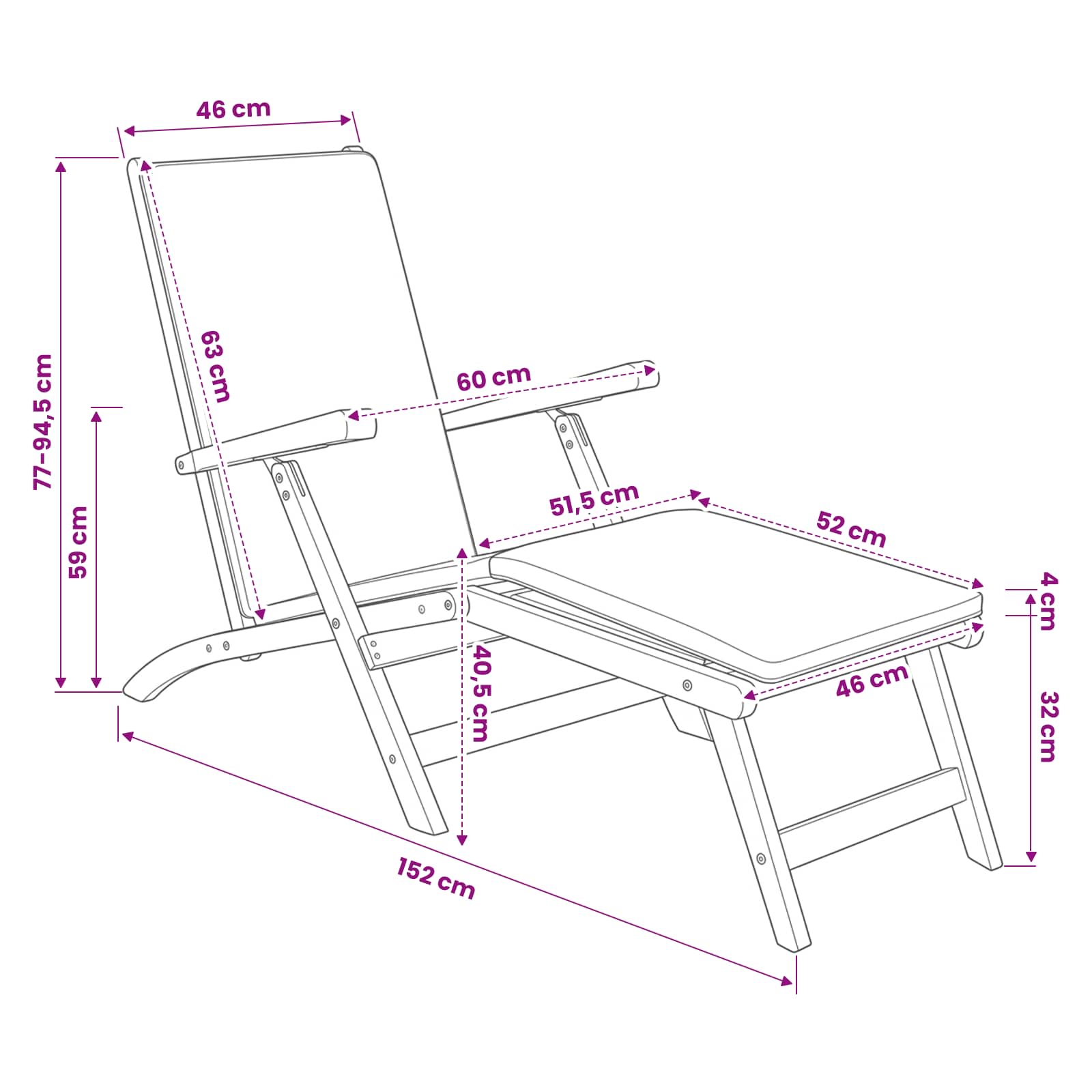 Folding Deck Chair size guide