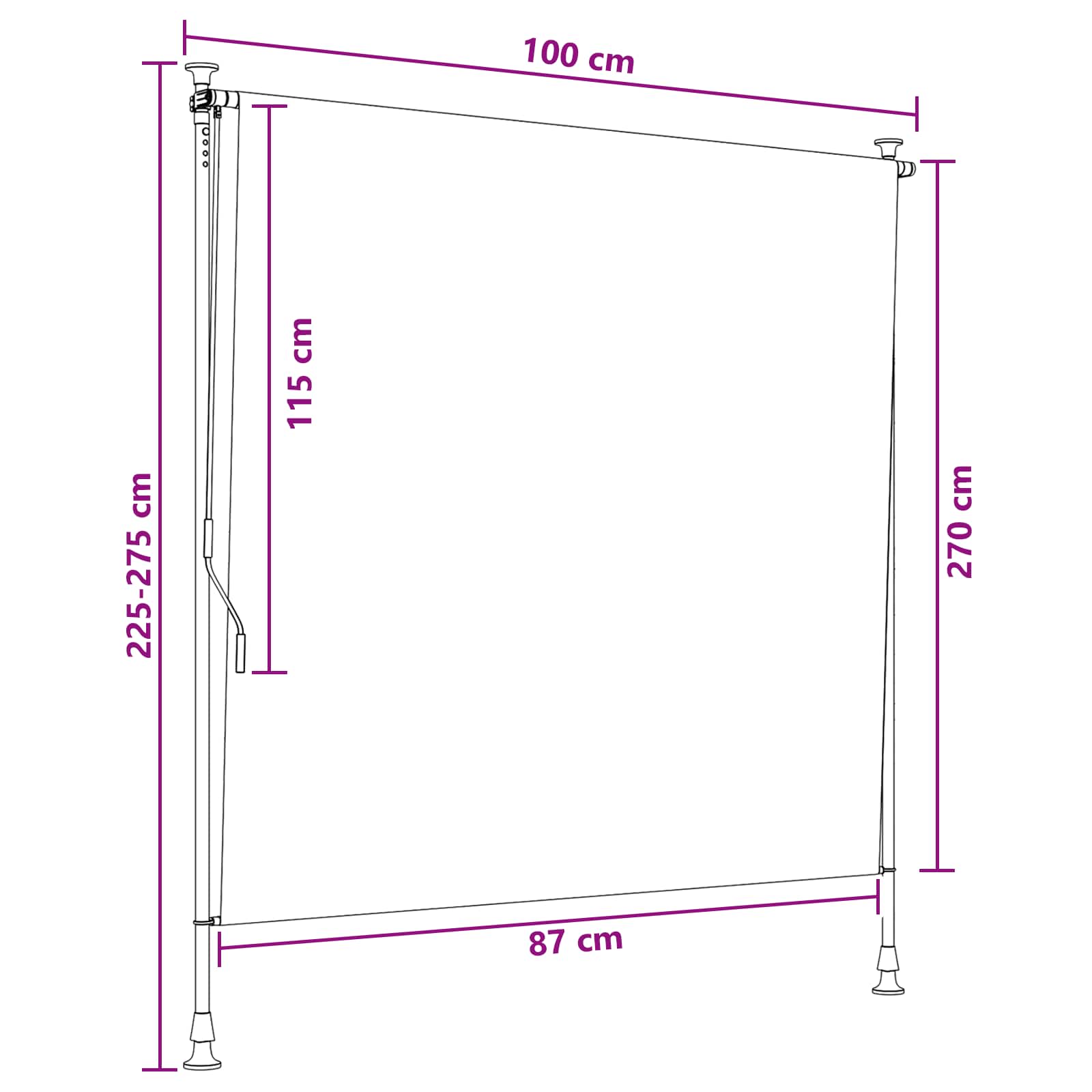 Buiten Rolgordijn Antraciet en Wit 100 x 270 cm image 6