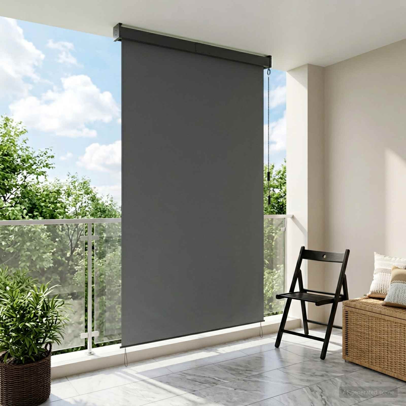 Udendørs rullegardin - lysegrå 60 × 250 cm i stof og aluminium