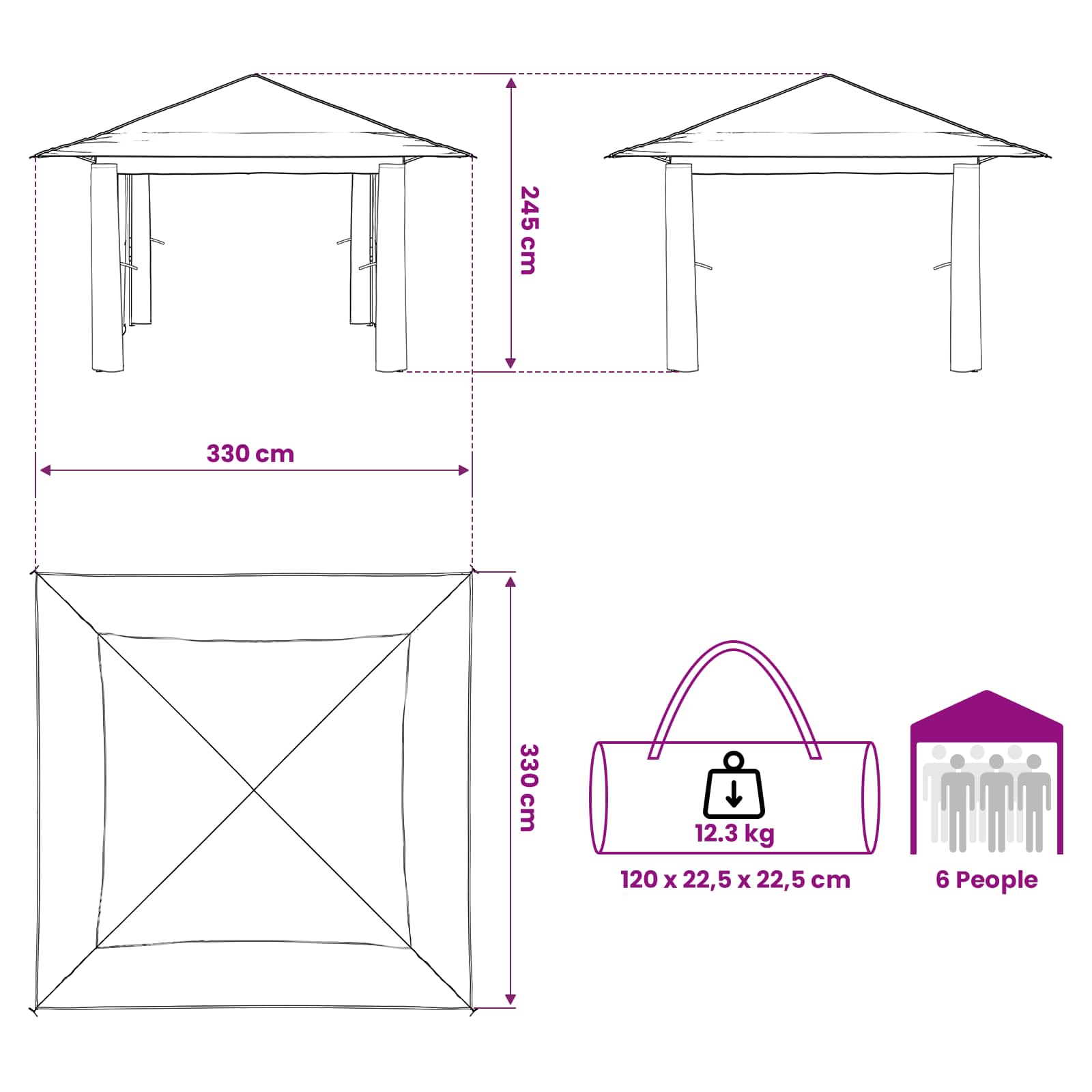 Gazebo without Sidewall size guide