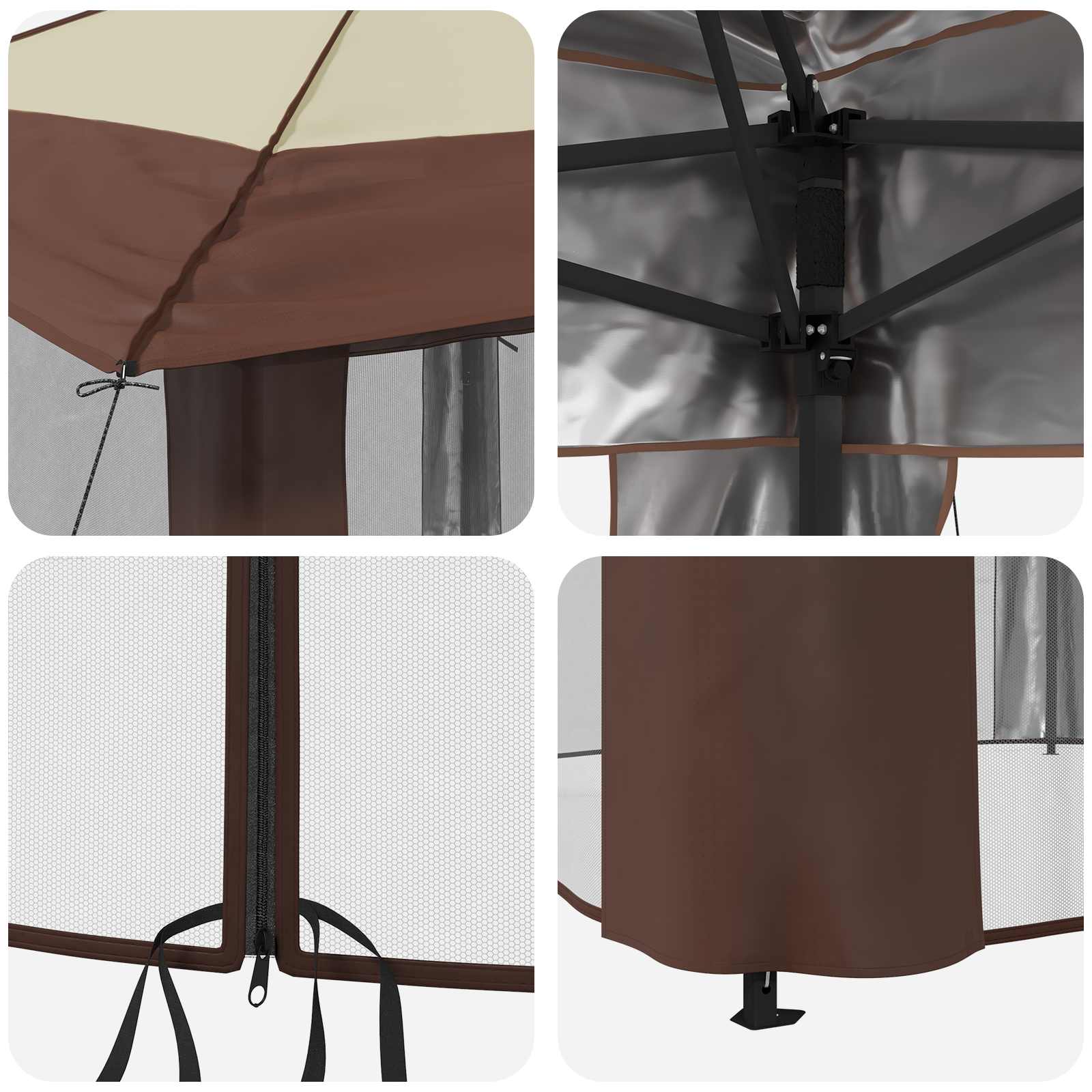 Gazebo met 4 Zijwanden 3,3 x 3,3 m Crème en bruin image 7